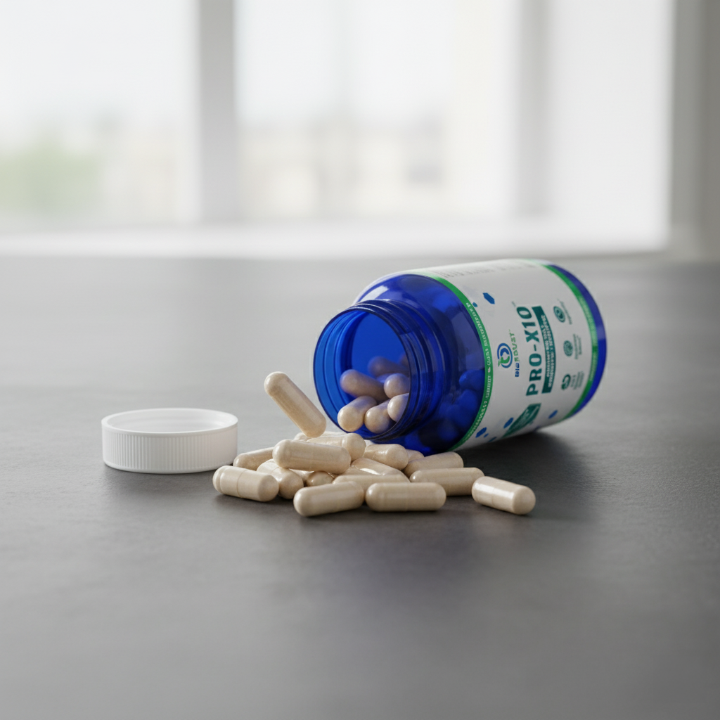 Pro-X10 capsules spilling out of bottle