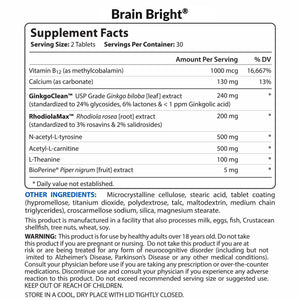 Brain Bright Supplement Facts