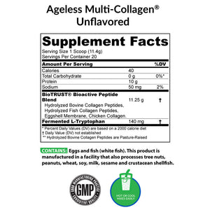 Ageless Multi-Collagen Unflavored Supplement Facts