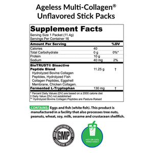Ageless Multi-Collagen Unflavored Stick Packs Supplement Facts