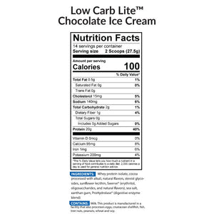 Low Carb Lite Protein Powder Chocolate Ice Cream Nutrition Label