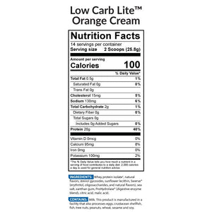 Low Carb Lite Protein Powder Orange Creamsicle Nutrition Label