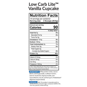 Low Carb Lite Protein Powder Vanilla Cupcake Nutrition Label